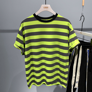 k9000条纹t恤男 夏季圆领宽松上衣简约休闲t恤半袖间条时尚体恤衫