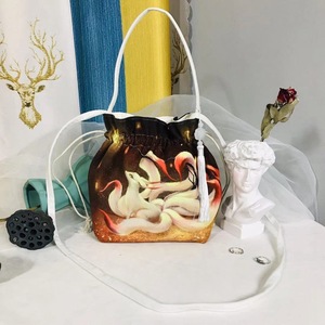 古风汉服手提包斜挎帆布袋文艺抽绳古装配饰复古灵兽抽带斜挎包