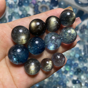 晶莹珠宝海蓝宝魔鬼蓝黑爆闪单珠手串半宝石单圈骨干珠子手链项链