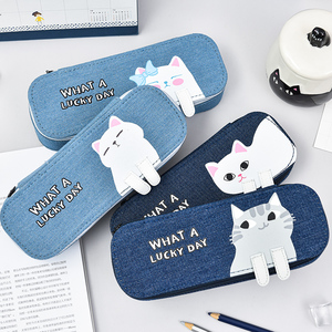 猫的幸运日牛仔布大容量布袋铅笔袋文具盒铅笔盒韩版ins风学生用初中