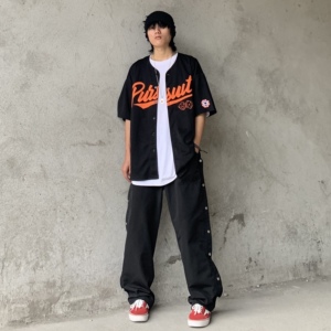citycity 街头嘻哈hiphop棒球服短袖开衫欧美潮流说唱半袖t恤
