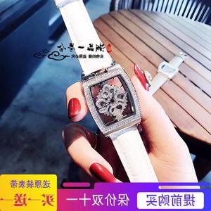 瑞士正品浪琴洺匠明星网红满钻女士时来运转手表 长方形镶钻真皮