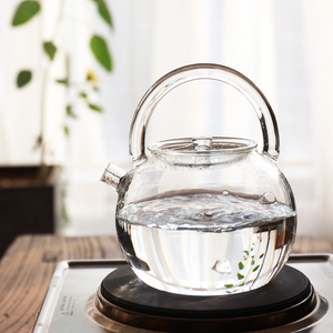 可加热不锈钢过滤圆形提梁壶玻璃煮水壶家用泡花茶壶透明煮白茶壶