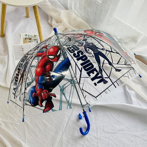 蜘蛛侠透明儿童雨伞直柄伞卡通可爱直杠伞长柄伞学生幼儿园带口哨