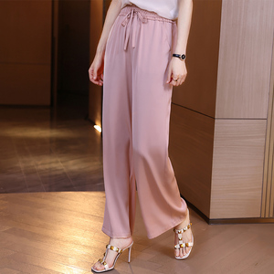 重磅缎面真丝直筒休闲裤女2021夏季新款垂感宽松桑蚕丝阔腿长裤子