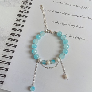 原创设计【鲛人泪】蓝色渐变天然珍珠手链手工串diy珠材料包