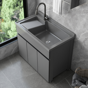 阳台洗衣柜一体柜组合太空铝洗手台盆带搓板石英石大水槽洗衣池