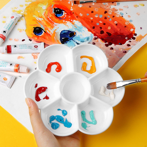 多功能陶瓷水彩水粉调色盘美术专业便携幼儿园国画油画水粉颜料盘