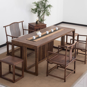 新中式茶桌椅组合办公室明清仿古老榆木茶台茶空间禅意实木喝茶桌