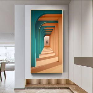 三d立体墙贴画现代简约玄关装饰画走廊竖版挂画入户尽头延伸空间