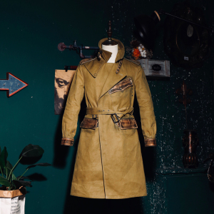 二战军事大衣22oz重磅高密度油蜡帆布英式骑兵风衣非战壕大风衣