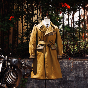 二战军事大衣22oz重磅高密度油蜡帆布英式骑兵风衣非战壕大风衣