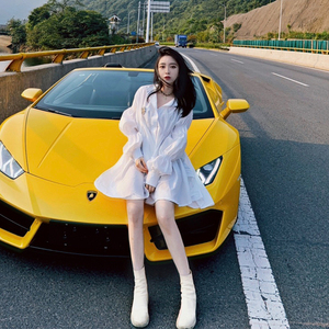 韩笑mia 春秋不规则收腰伞状衬衫连衣裙长袖中长款女