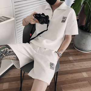 休闲运动套装男士夏季2021时尚短袖t恤两件短裤男装一套搭配帅气