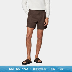 24夏季新款SUITSUPPLY深棕色棉直筒阔腿男士休闲宽松短裤