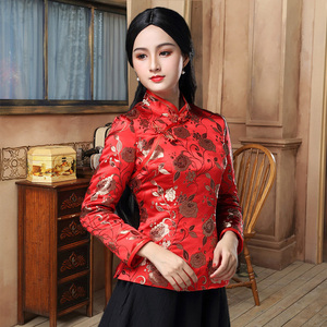 唐装旗袍棉衣女士秋冬中式复古改良民族风喜庆演出织锦缎大襟棉衣