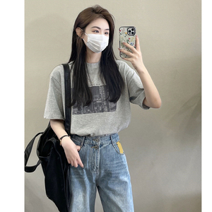 纯棉美式复古设计感短袖t恤女ins潮牌夏季宽松chic港味半袖上衣服