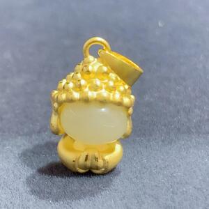 沁慧足金999金镶玉无面佛