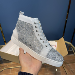 2021新款cl高帮满钻男鞋真皮白钻水钻铆钉红底鞋海参款情侣鞋潮流