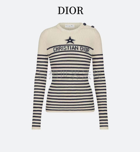 dior/迪奥 新款 条纹五角星字母logo女装 拼接t恤修身 针织长袖女
