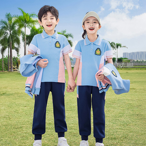 小学生夏季校服短袖套装儿童三件套班服春秋款运动服幼儿园园服