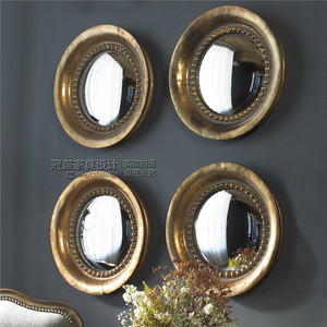 欧式古典现代装饰组合圆形镜子金色美式浴室玄关镜卧室客厅装饰镜