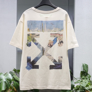 过毒验off ow white莫奈油画t恤新款短袖潮牌情侣街头棉男女黑白