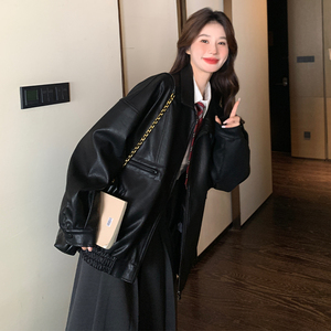 黑色小个子复古夹克外套女短款2024春季新款韩版洋气炸街PU皮上衣