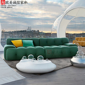 轻奢布艺墨绿色设计师创意沙发北欧别墅拉扣直排个性网红意式沙发