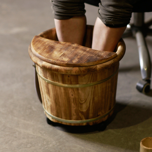 香柏木泡脚木桶40cm高过小腿家用洗脚盆泡脚桶木质足浴桶重力排水