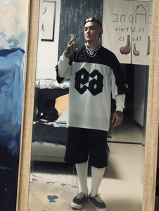 chicano奇卡诺美式西海岸拼色包边绣69号橄榄球球衣外搭短袖