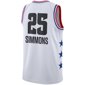 76人队25号西蒙斯球衣热压版新款蓝白城市版复古季后赛篮球队服男
