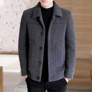 貂绒呢子夹克男短款呢大衣韩版翻领毛呢外套男士秋冬款羊绒上衣潮