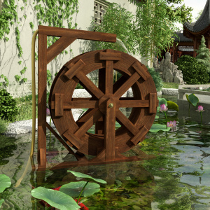 防腐木水车中小型鱼池流水摆件装饰户外创意风水轮庭院水池小水车