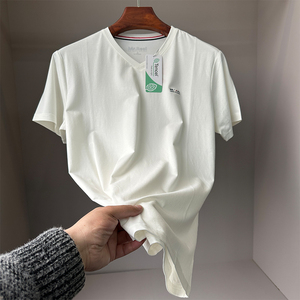 品牌撤柜剪标男装白色V领短袖T恤夏季简约时尚纯色莫代尔棉半袖衫