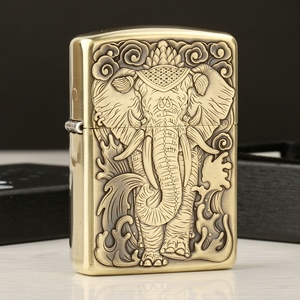 zippo防风打火机鬼王经典浮雕六牙神象大象白象纯铜纯银盔甲