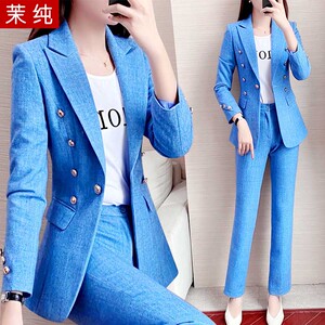 职业套装女2021新款蓝色商务时尚气质女神范名媛小香风西服工作服