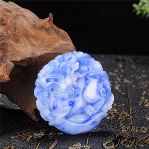 新疆和田玉青花吉祥麒麟项链吊坠挂件 天然玉石玉饰玉佩男女款