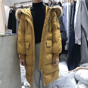 smoky韩国ulzzang2017秋冬新款百搭保暖毛领毛中长款羽绒棉服风衣