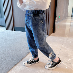 2022年春季新款韩版收脚口蝴蝶结牛仔裤童装洋气裤一件代发童装潮