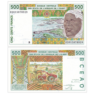 非洲 全新unc 西非(贝宁)500法郎 纸币 外国钱币 2002年 p-210bn