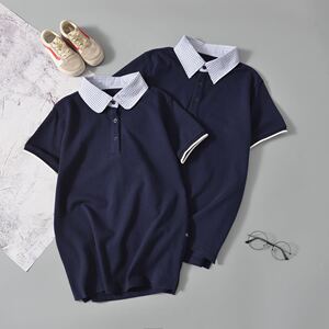 济南历下校服初中生短袖t恤polo衫男女英伦学院藏青夏季休闲舒适