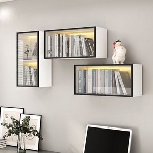 书房书柜墙上储物柜玻璃门吊柜壁挂式家用组合柜子书桌书架展示柜