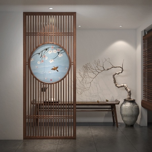 新中式实木屏风隔断客厅现代简约原木镂空进门遮挡玄关入户办公室