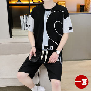 夏季套装男2024年新款韩版帅气休闲冰丝短袖T恤男士夏装搭配一套