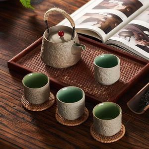 日式酒精围炉煮茶粗陶提梁壶复古泡茶一壶两杯陶瓷功夫茶具品茗杯