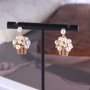 欧美时尚立体镶嵌闪耀彩钻珍珠爆米花造型个性创意设计耳环耳饰女