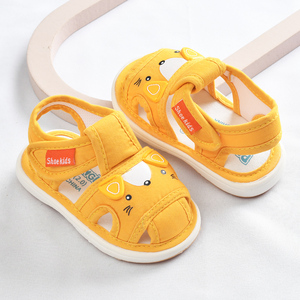 宝宝布凉鞋女学步鞋夏季0一1-2-3岁婴儿防滑软底叫叫鞋男宝宝鞋子