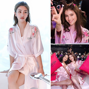维密何穗奚梦瑶明星同款睡衣女夏冰丝薄款性感睡袍真丝绸浴袍套装
