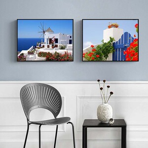 地中海风格装饰画蓝色大海餐厅挂画现代简约卧室床头宾馆酒店壁画